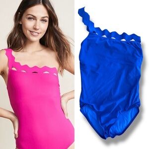 Karla Colletto Scalloped Blue Havana One Piece Swimsuit Size 14